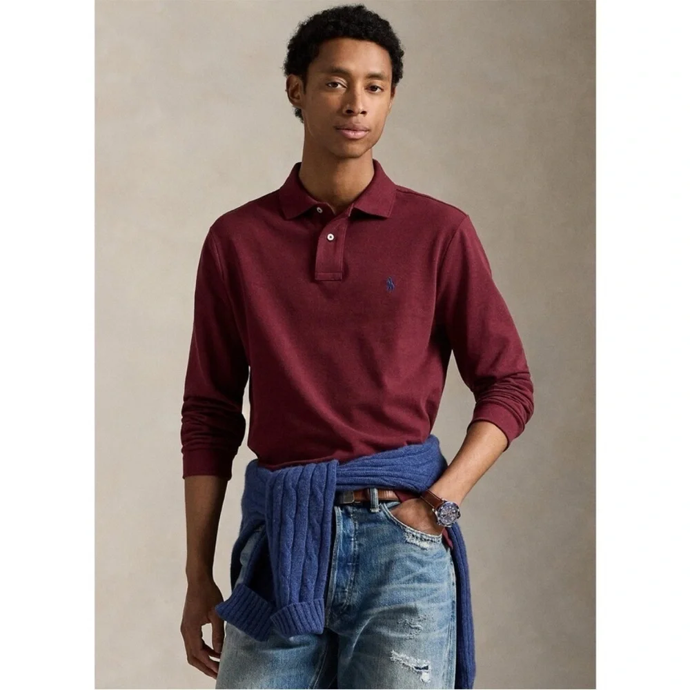 Ralph Lauren Men's Classic Fit Long-Sleeve Polo in Burgundy Sz S NWT